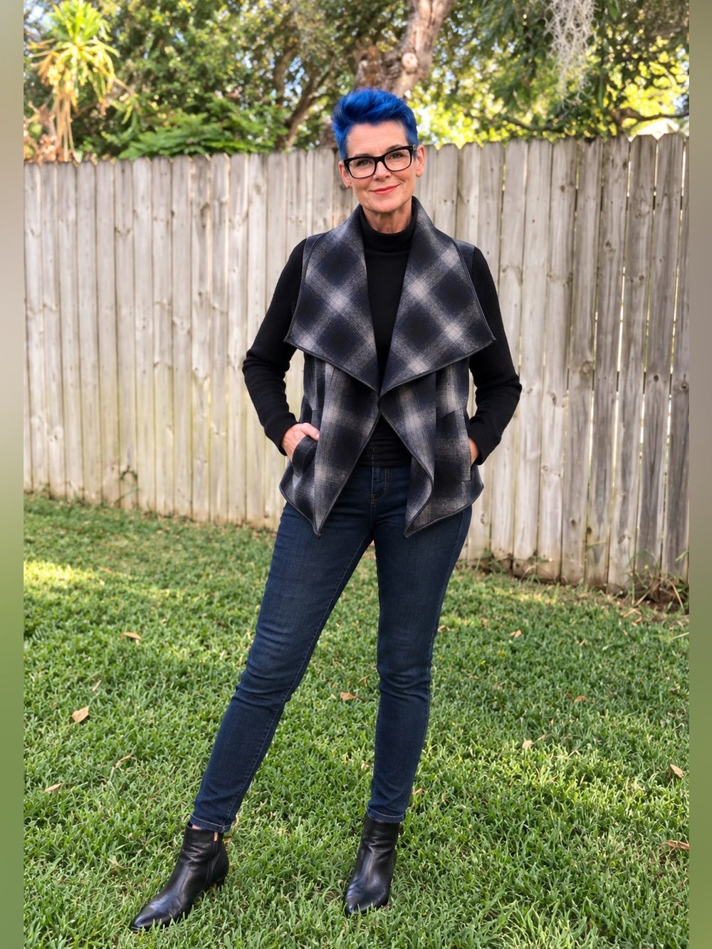 Boy Meets Girl Plaid Wrap Jacket Leather Trim Wool Blend Women’s M